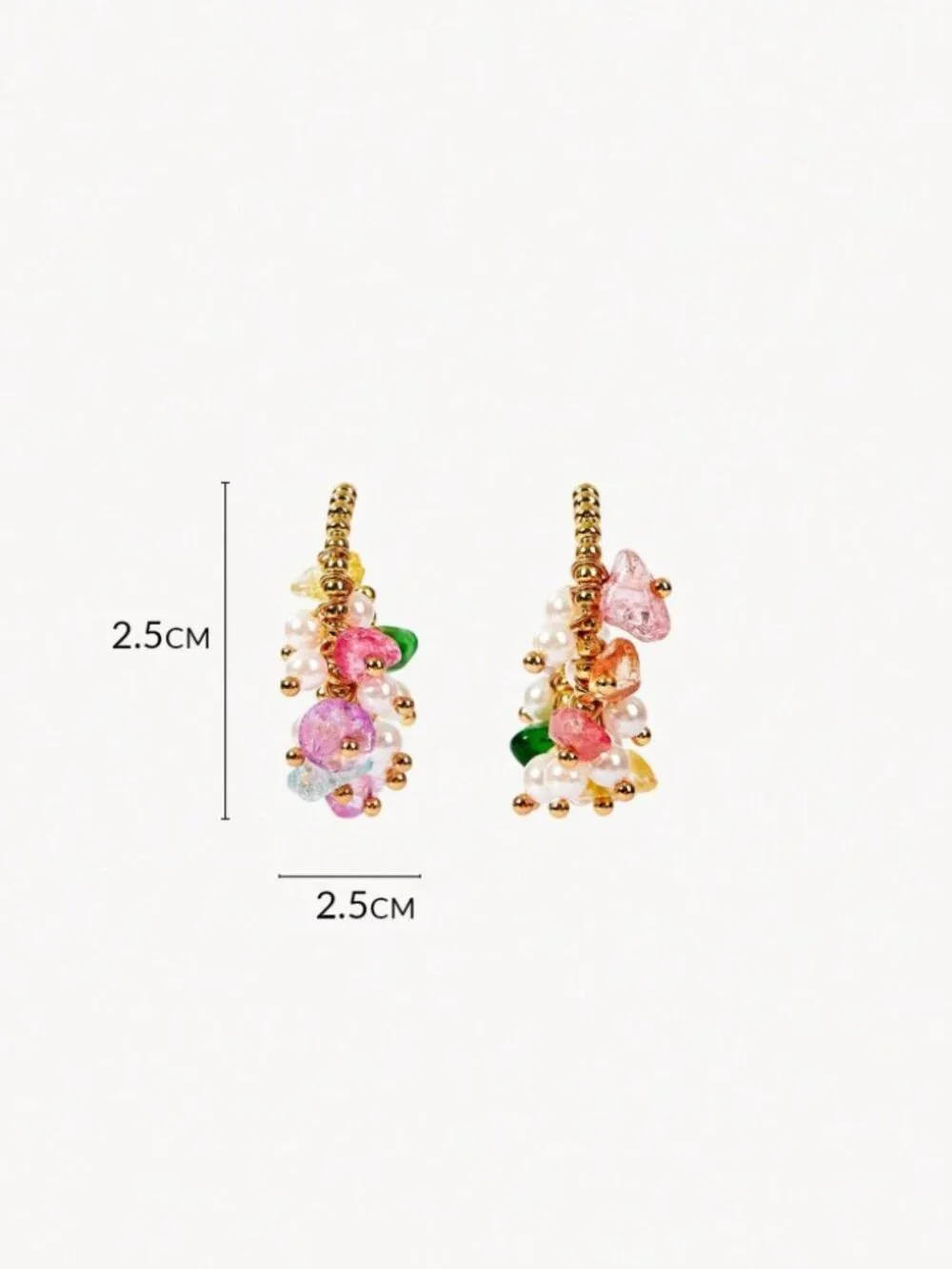 Gold Beaded Multicolor Stone & Pearl Cluster Hoop Earrings